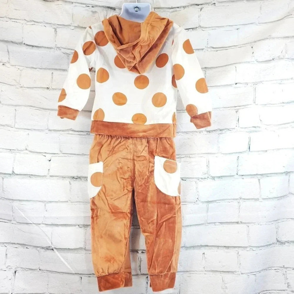 6-9M Super Soft Brown and White Cow 2 piece Velvet with Hooded Ears Baby Set - Picture 4 of 9